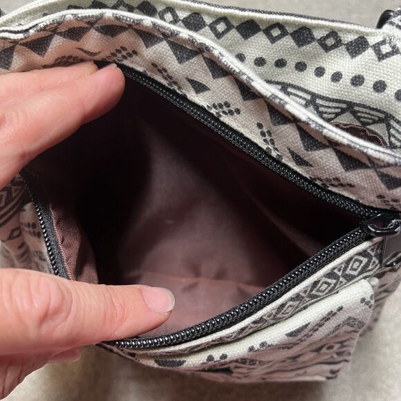 Kavu Mini Keeper Canvas Crossbody Bag Black White Geometric Aztec Small Purse - Picture 8 of 16